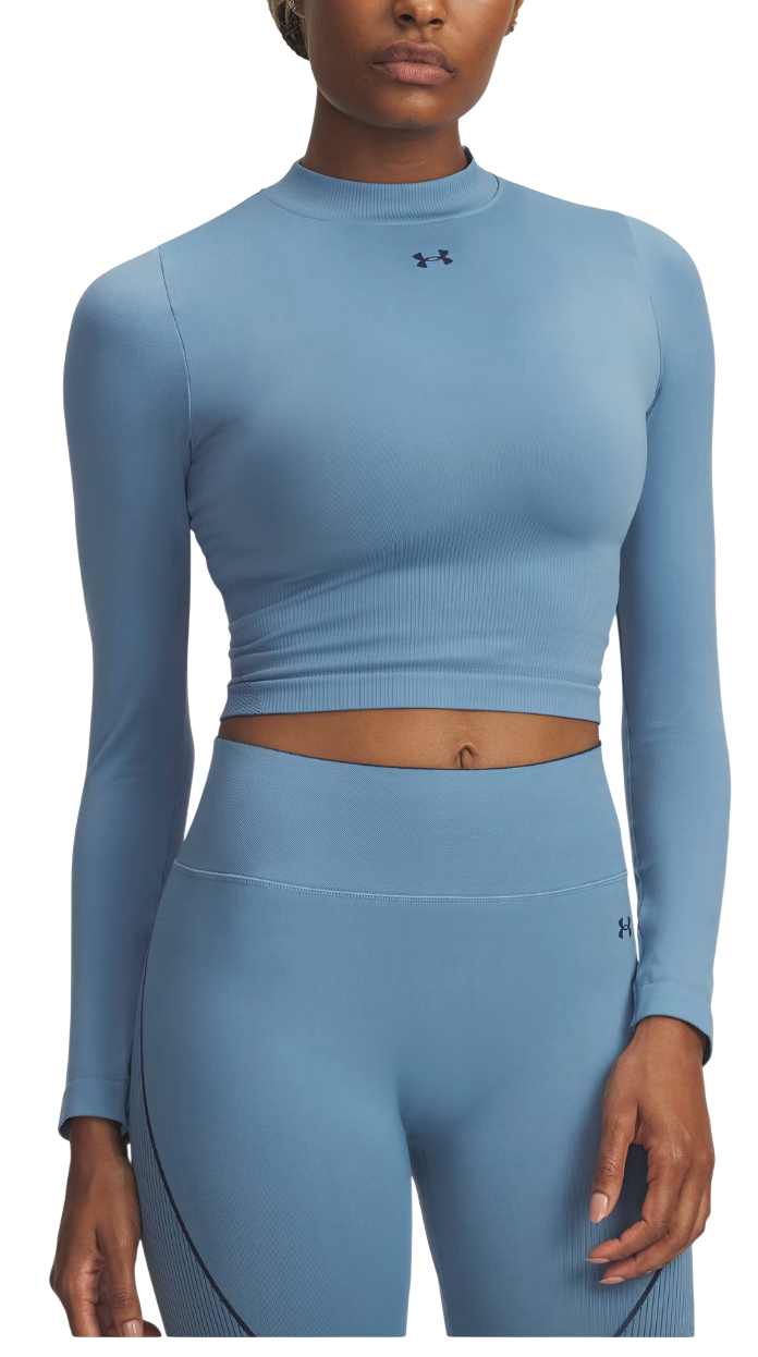 Съкратен топ Under Armour Vanish Seamless Ribbed Mock Neck Long Sleeve Crop Top Синьо | 6000645-418
