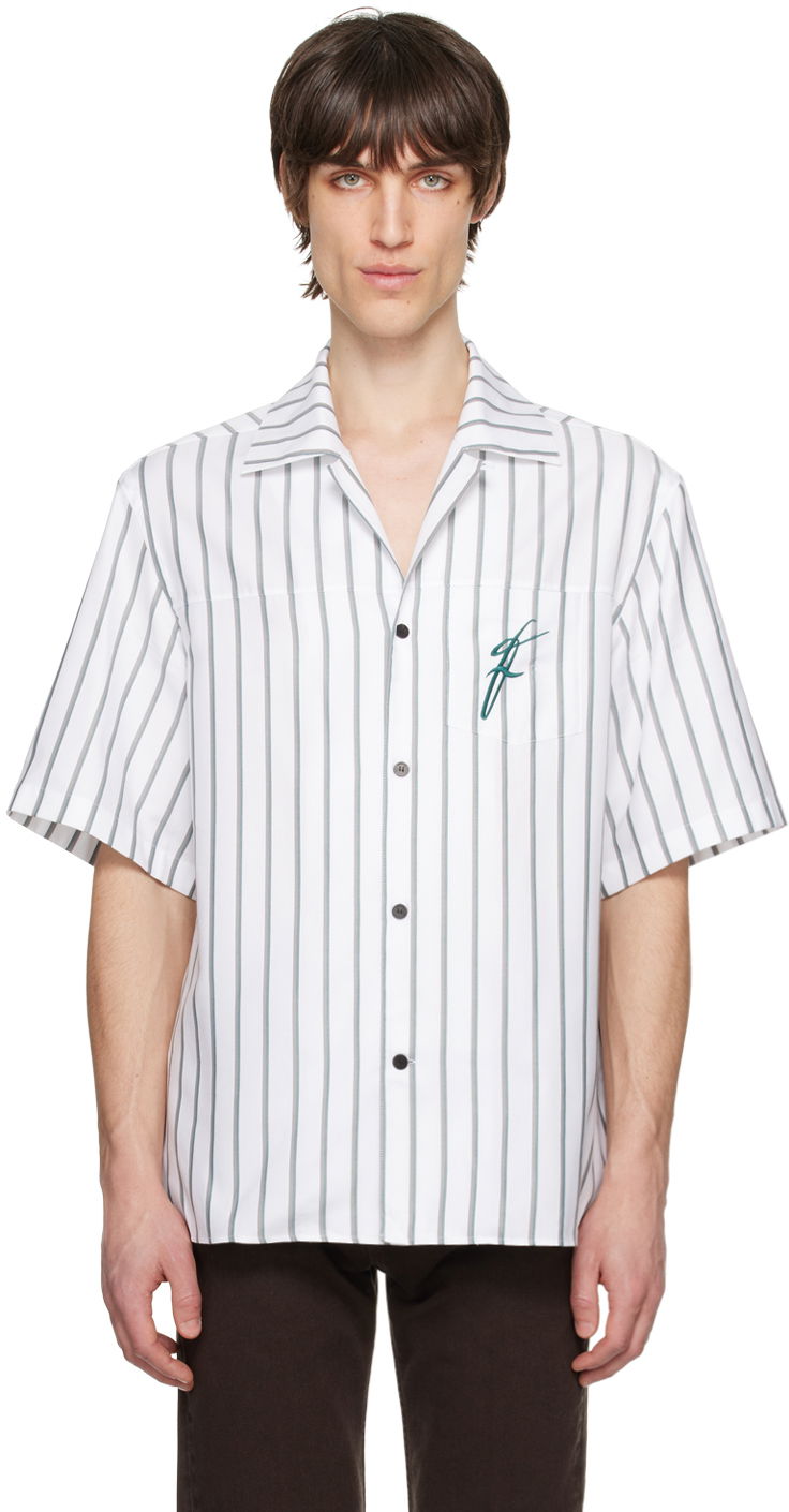 Риза FERRAGAMO Striped Bowling Shirt Бяло | 773481