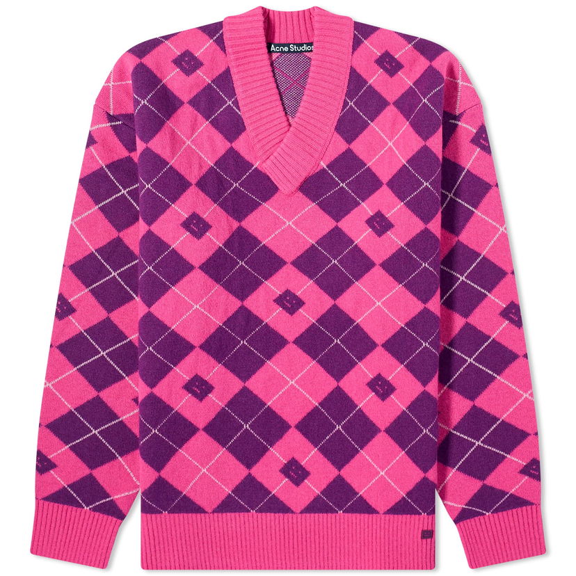 Пуловер Acne Studios Kwan Argyle Face Jumper "Bright Pink/Mid Purple" Розово | C60086-DKC