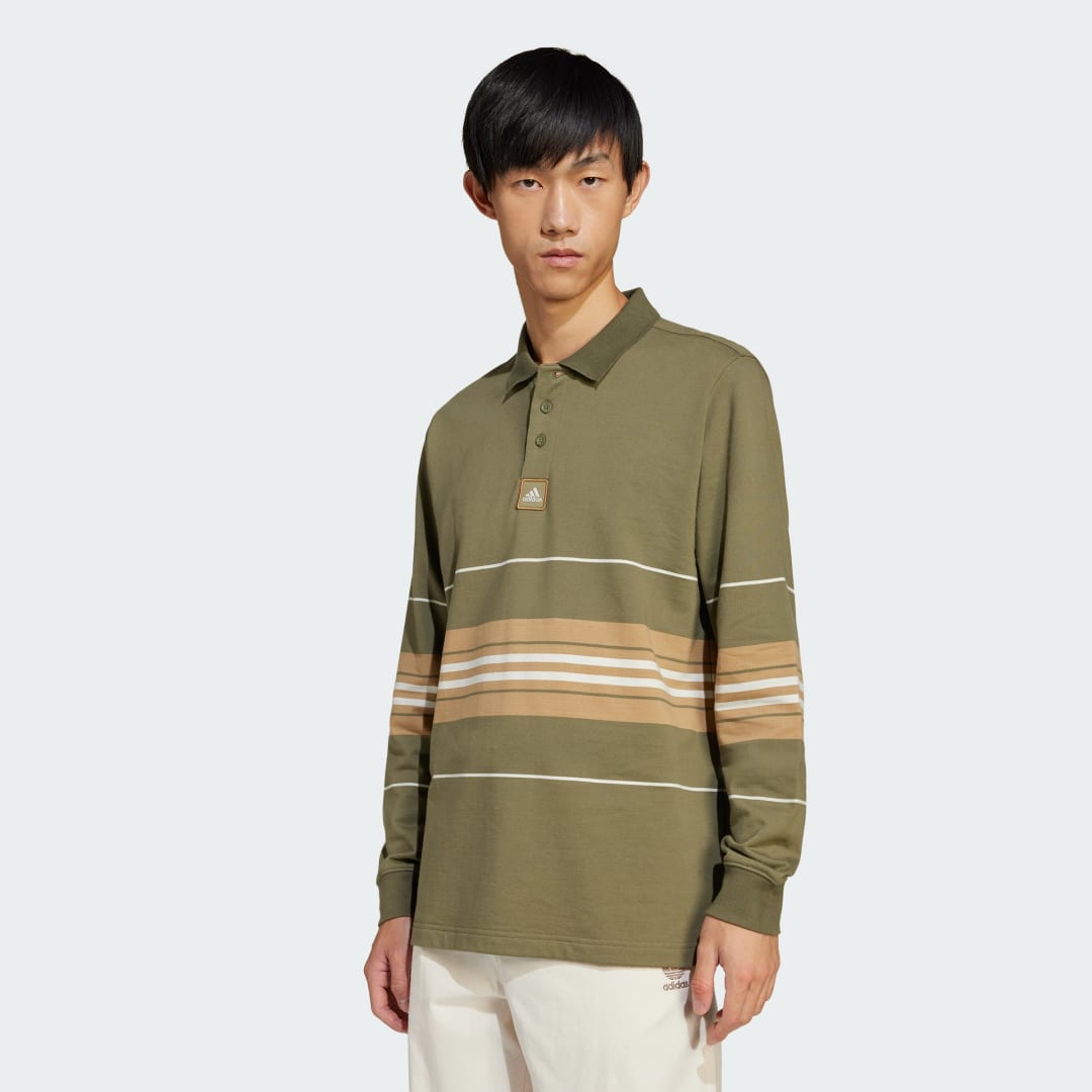 Поло тениска adidas Performance Striped Long Sleeve Polo Shirt Зелено | JD5392, 0