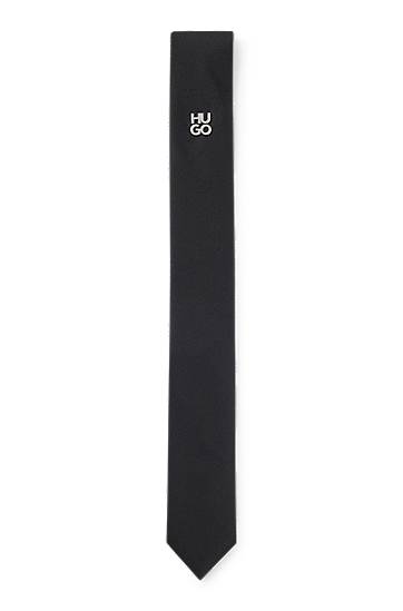 HUGO Jacquard Tie with Metallic Stacked-Logo
