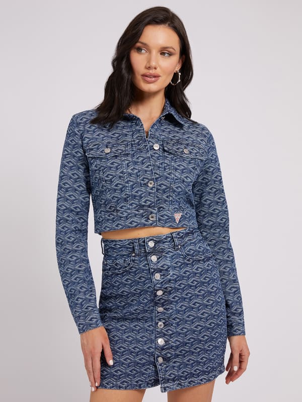 Яке GUESS All Over Logo Denim Тъмно синьо | W2PN47D4S31, 0