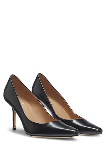 Кецове и обувки BOSS Polished Leather Pointed-Toe Pumps Черно | 50548509