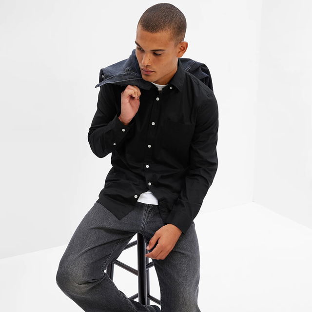 Longsleeve Slim-Fit Stretch Poplin Shirt Black 4