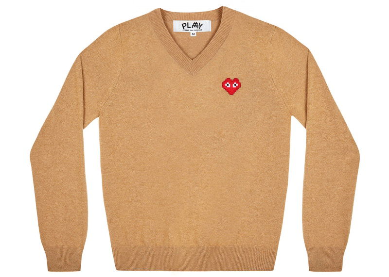 Пуловер Comme des Garçons Play x Invader V-Neck Sweater Бежово | AZ-N082-051, 0