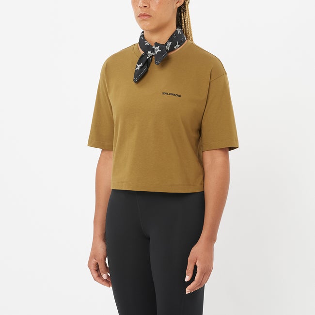 Съкратен топ Salomon Cropped Short Sleeve T-Shirt Кафяво | LC2681000, 0