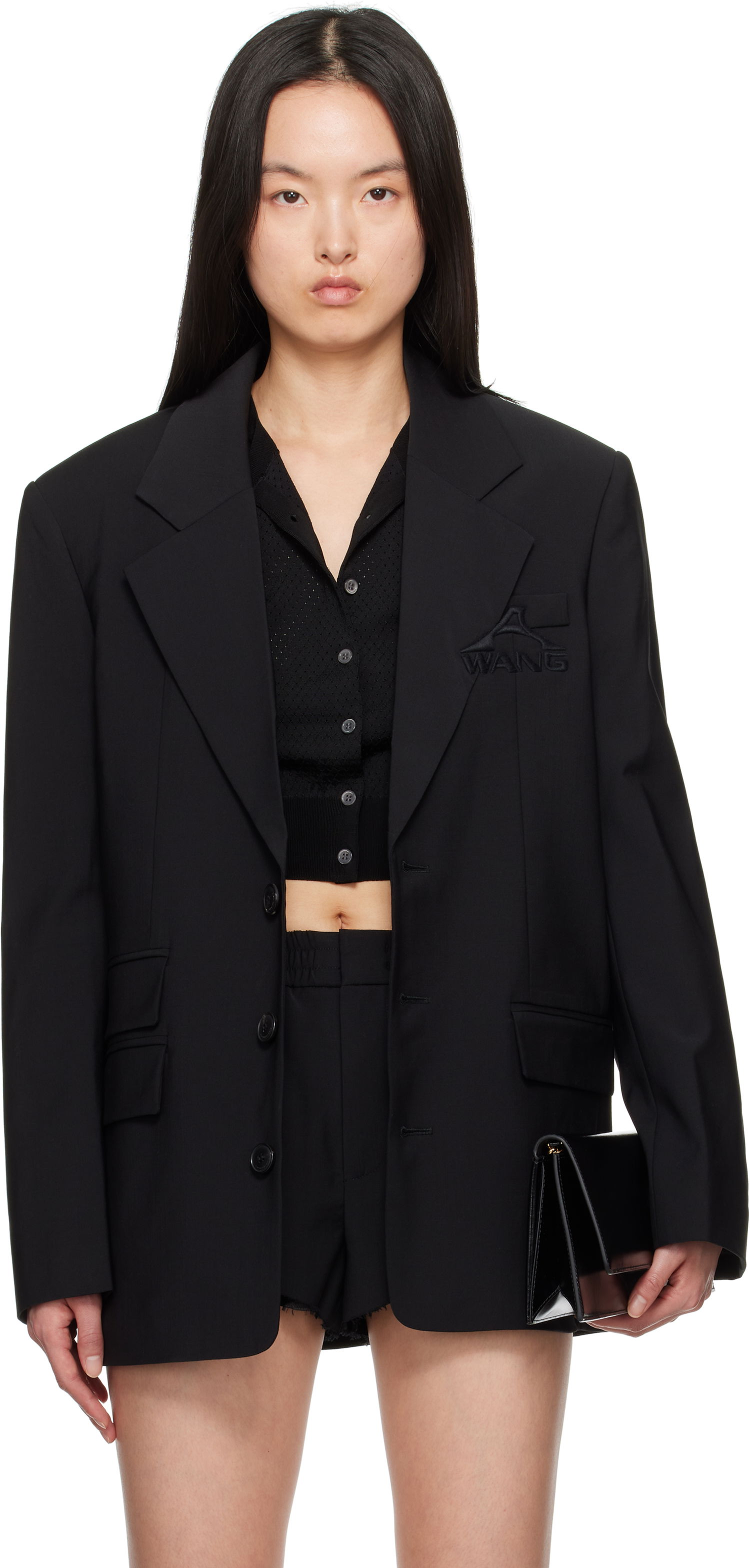 Яке Alexander Wang Alexander Wang Oversized Logo-Embroidered Blazer Черно | 1WC2252641, 0
