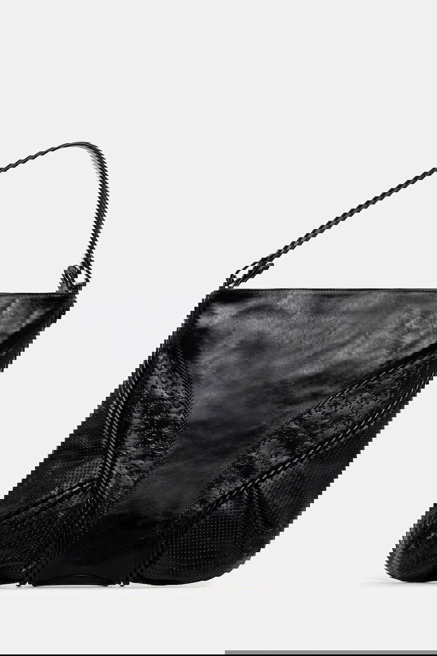 Дамска чанта Marine Serre Marine Serre Moonogram Embossed Leather Futura Tote Bag Черно | UBA005A.CLEA0051, 0