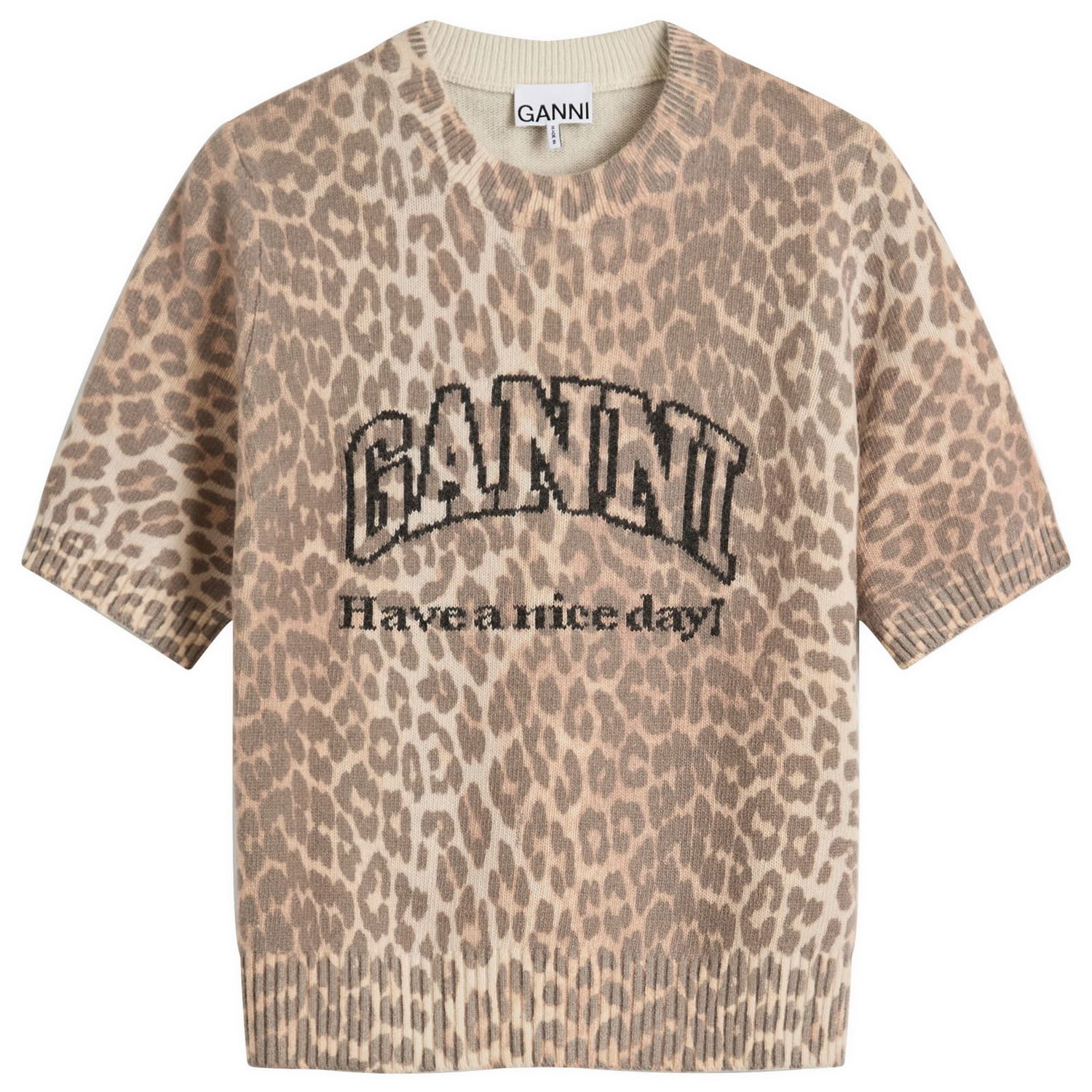 Тениска GANNI GANNI Graphic Wool Mix Printed T-Shirt, Size Large Бежово | K2500-943, 1