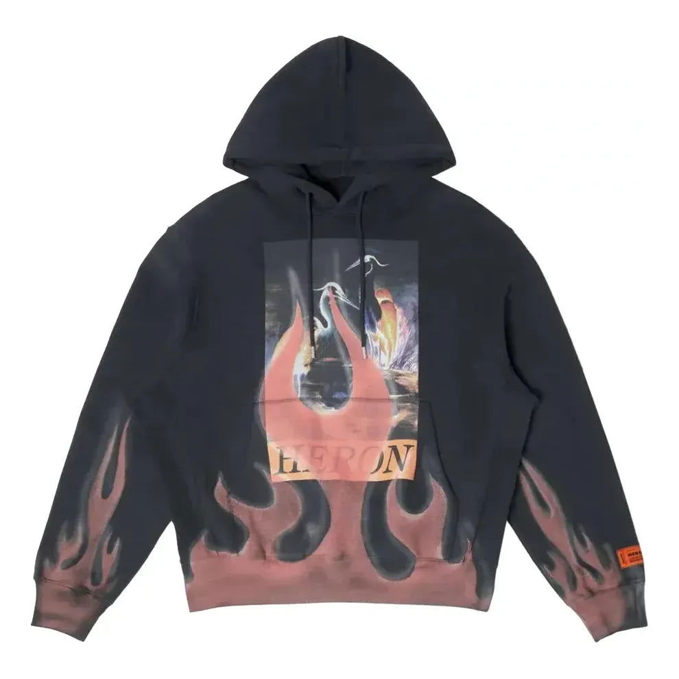 Суитчър HERON PRESTON Heron Preston Times Flames Graphic Print Hoodie Черно | HMBB024S23JER0071025, 0