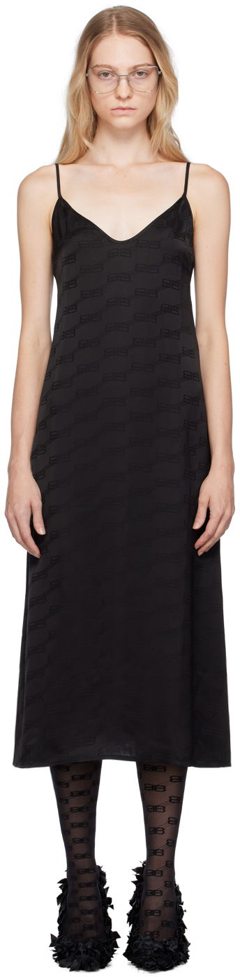 Pокля Balenciaga Monogram Midi Dress Черно | 752130 3D4B7, 0