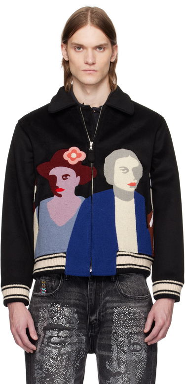 Яке бомбър KidSuper KidSuper Patchwork Portraits Wool Varsity Jacket Черно | SS25-OW-04, 0