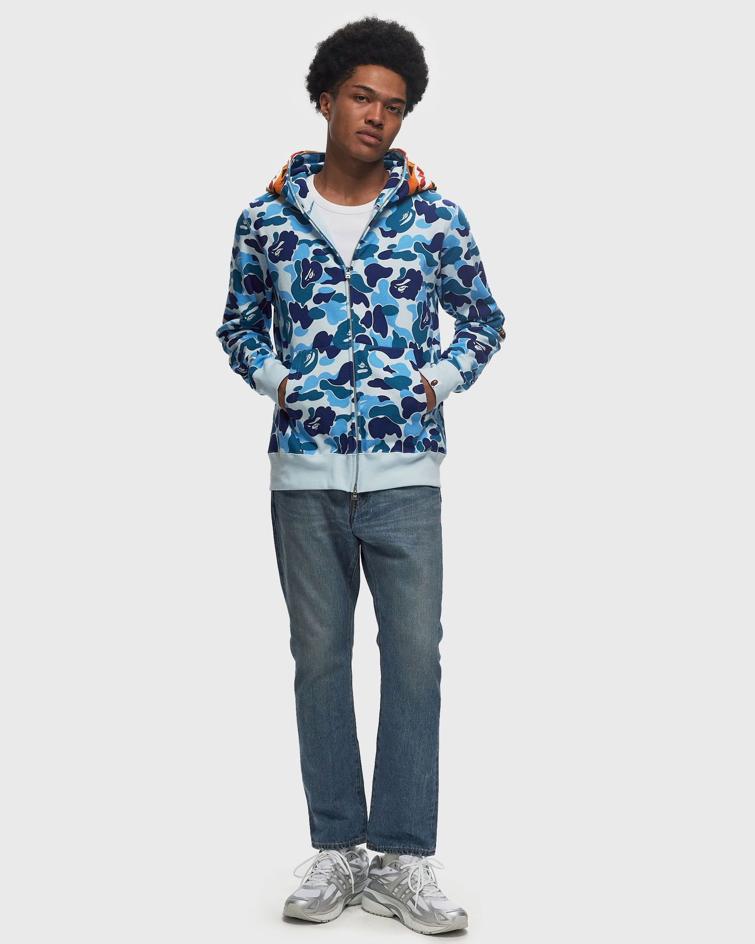 Суитчър BAPE ABC Camo Tiger Full Zip Hoodie Синьо | 001ZPK801003MBLU, 1