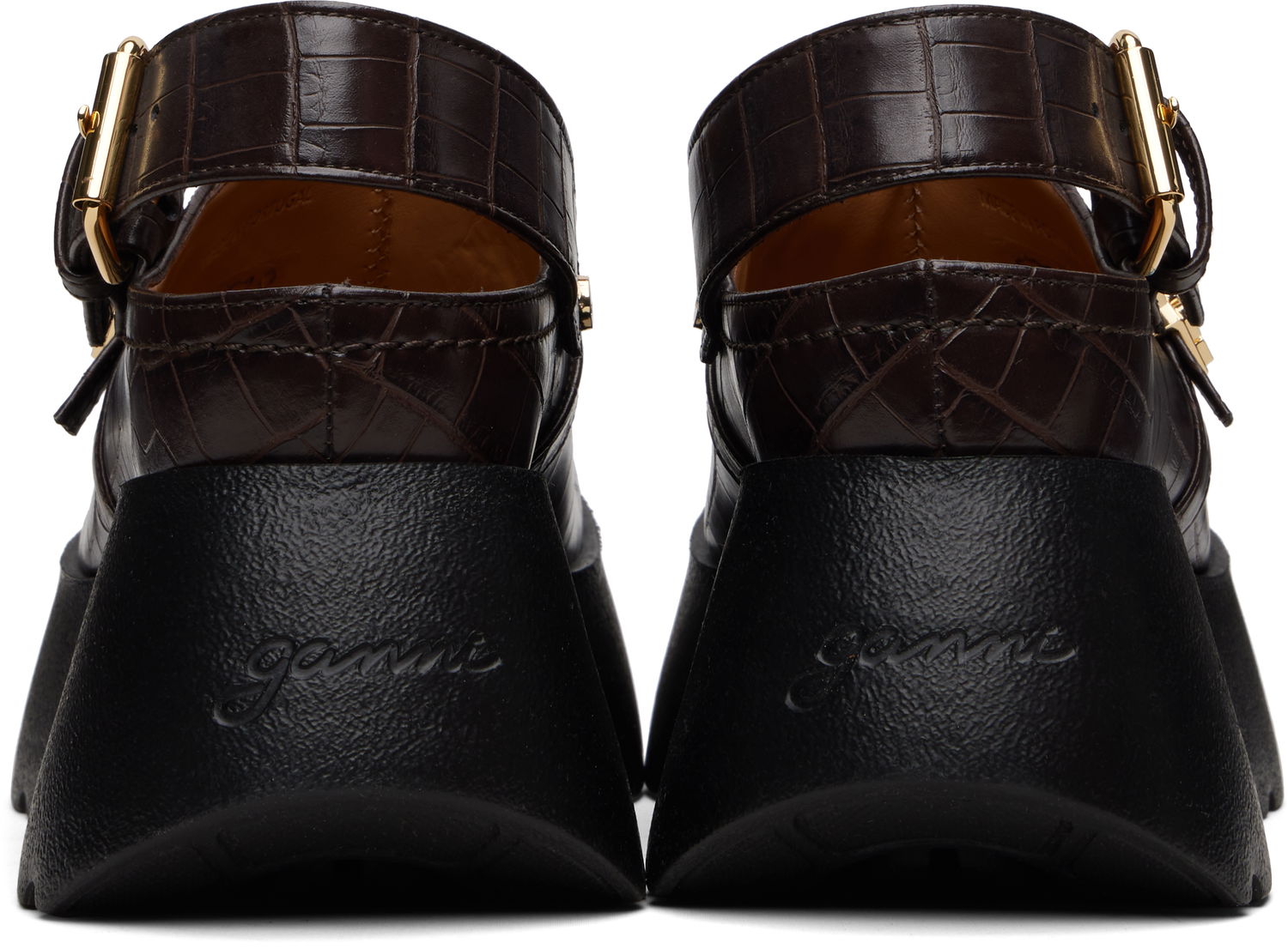 Кецове и обувки GANNI Platform Croc-Embossed Clog Loafers Кафяво | S3231, 1