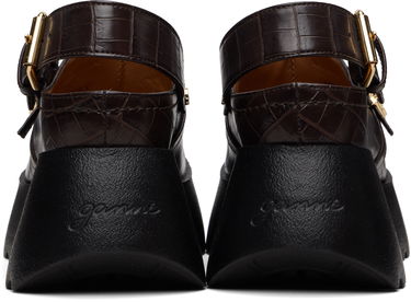 Кецове и обувки GANNI Platform Croc-Embossed Clog Loafers Кафяво | S3231, 1