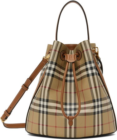 Дамска чанта Burberry Burberry Vintage Check & Leather Drawstring Bucket Bag Бежово | 8109795, 0