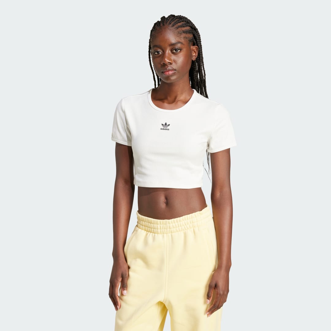 Съкратен топ adidas Performance Essentials Ribbed Crop T-Shirt Бяло | IY9666, 0