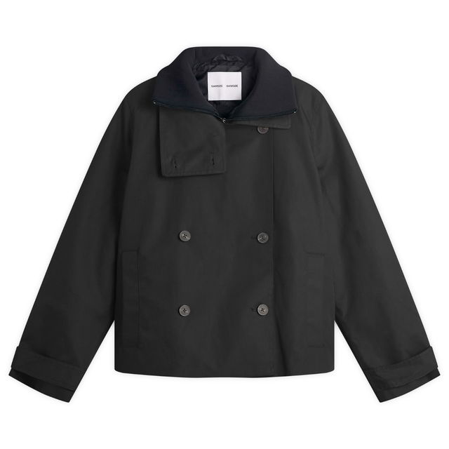 Sarivo Double-Breasted Ribbed Collar Jacket