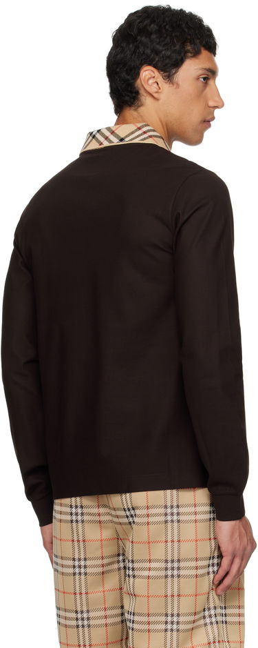 Поло тениска Burberry Burberry Long Sleeve Polo with Check Collar Кафяво | 8116012, 2