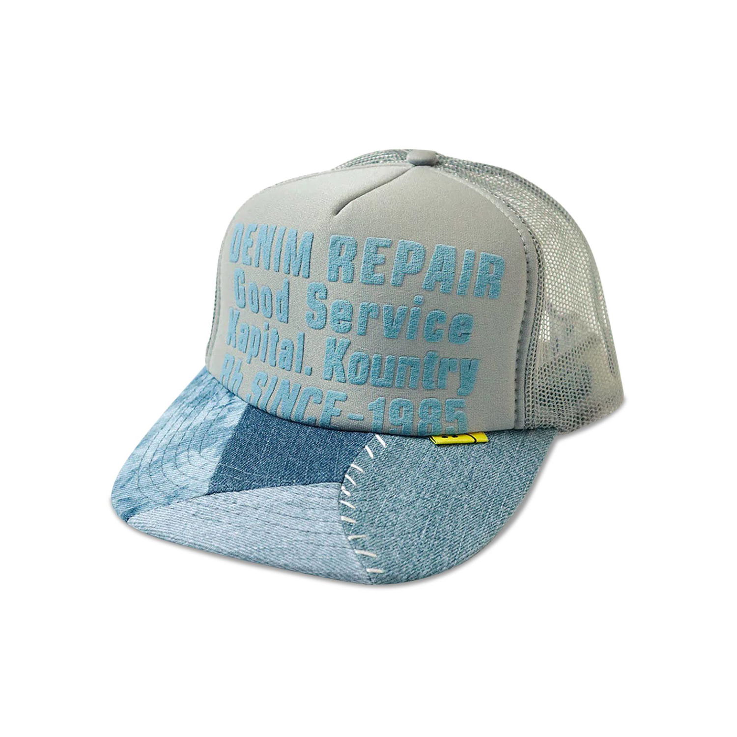 Шапка с козирка KAPITAL Denim Repair Service Trucker Cap Тюркоазено | KR2208XH05 GREY, 1