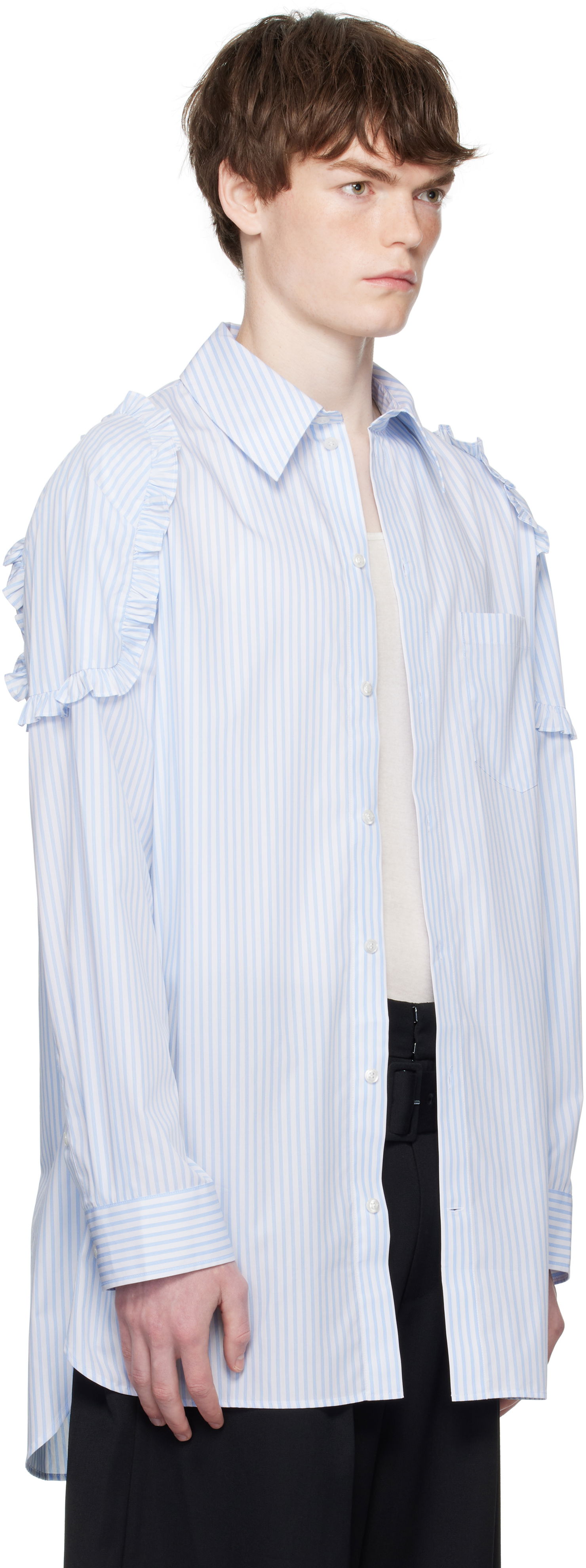 Риза Simone Rocha Simone Rocha Ruffle Shoulder Patch Tunic Shirt Синьо | 5383 1026, 1