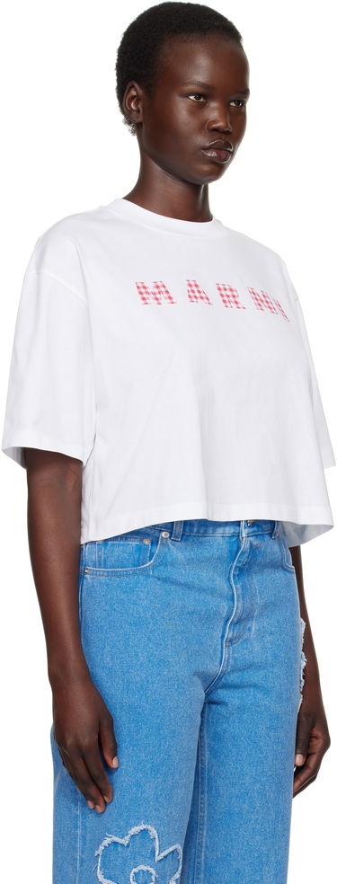 Съкратен топ Marni Marni Cropped Checked Logo T-Shirt Бяло | THJE0333P6 USCX52, 1