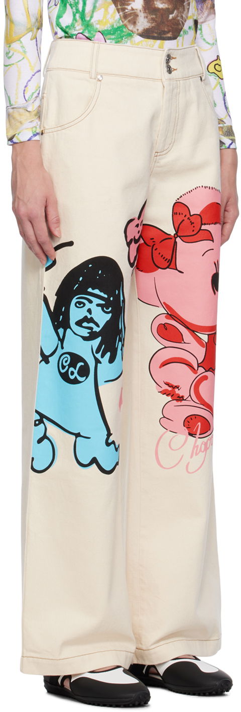 Дънки Chopova Lowena Graphic Print Wide-Leg Jeans Бежово | 4062, 1