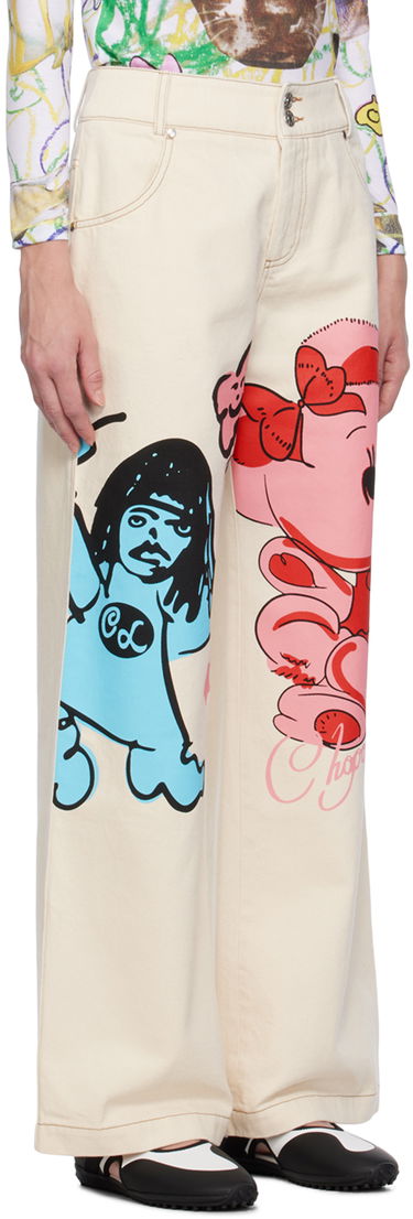 Дънки Chopova Lowena Graphic Print Wide-Leg Jeans Бежово | 4062, 1