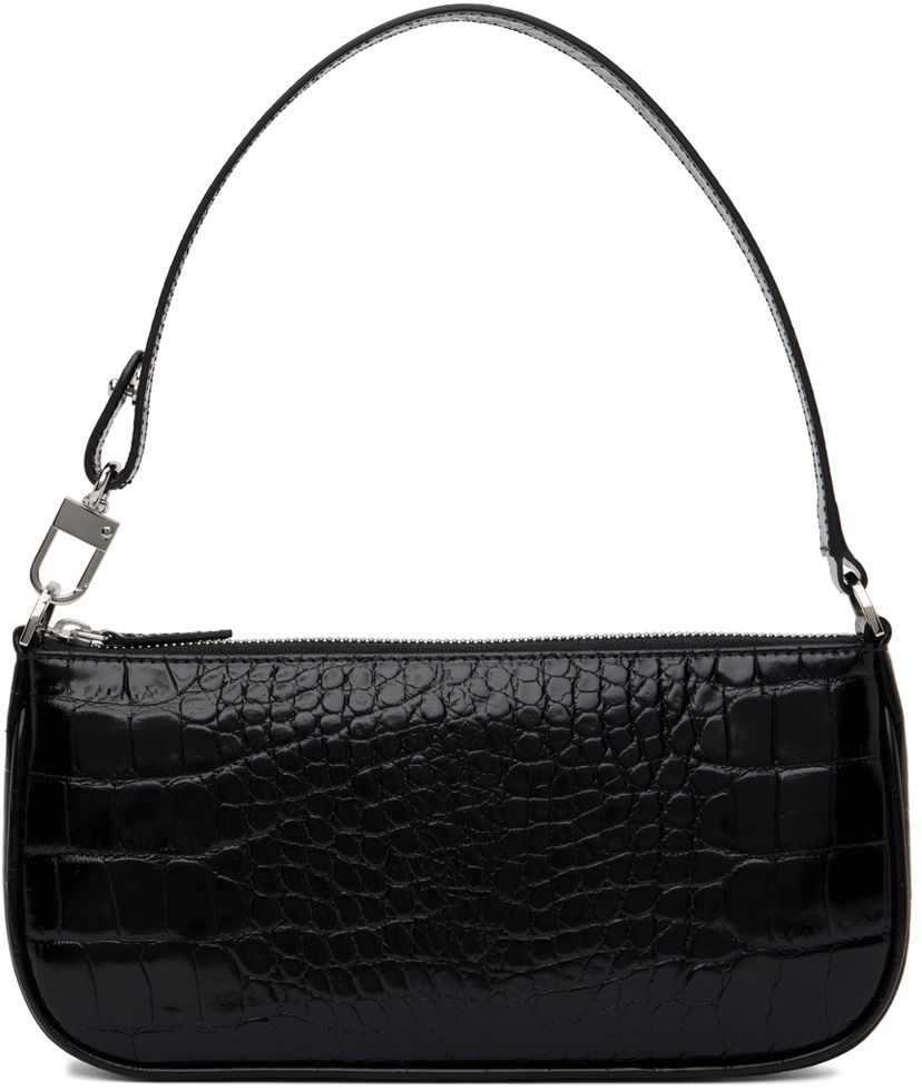 Дамска чанта BY FAR Croc Embossed Leather Shoulder Bag Черно | 19PFRCLSBLDMED