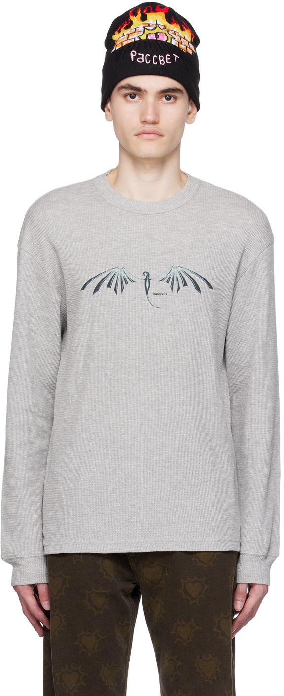 Пуловер PACCBET Rassvet Dragon Graphic Long Sleeve T-Shirt Сиво | PACC12T015, 0