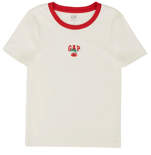 Modern Crew Ringer T-Shirt with Cherry Embroidery