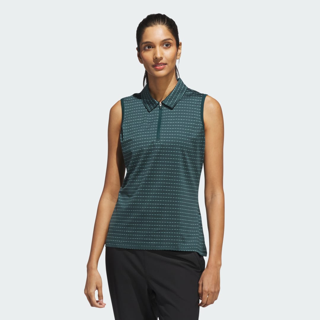 Поло тениска adidas Performance Ultimate365 Sleeveless Jacquard Striped Zip Polo Shirt Зелено | JN8391, 0
