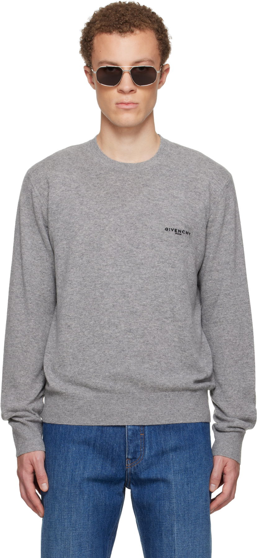 Пуловер Givenchy Wool & Cashmere Embroidered Sweater Сиво | BM90W94YP3055