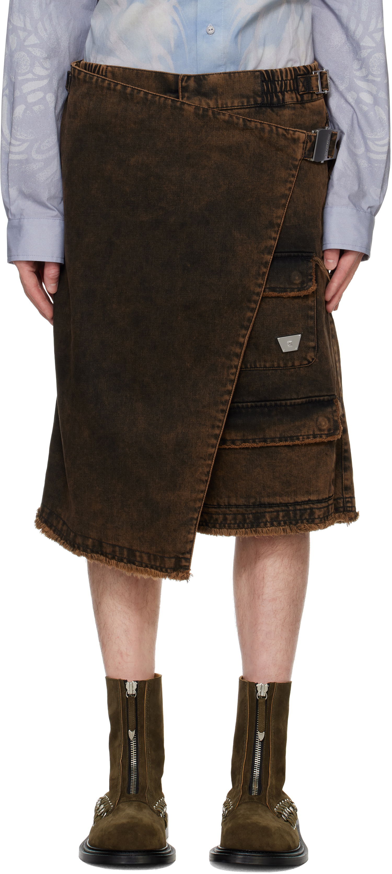 Къси панталони MISBHV Cargo Kilt Denim Shorts Кафяво | 241M321, 0