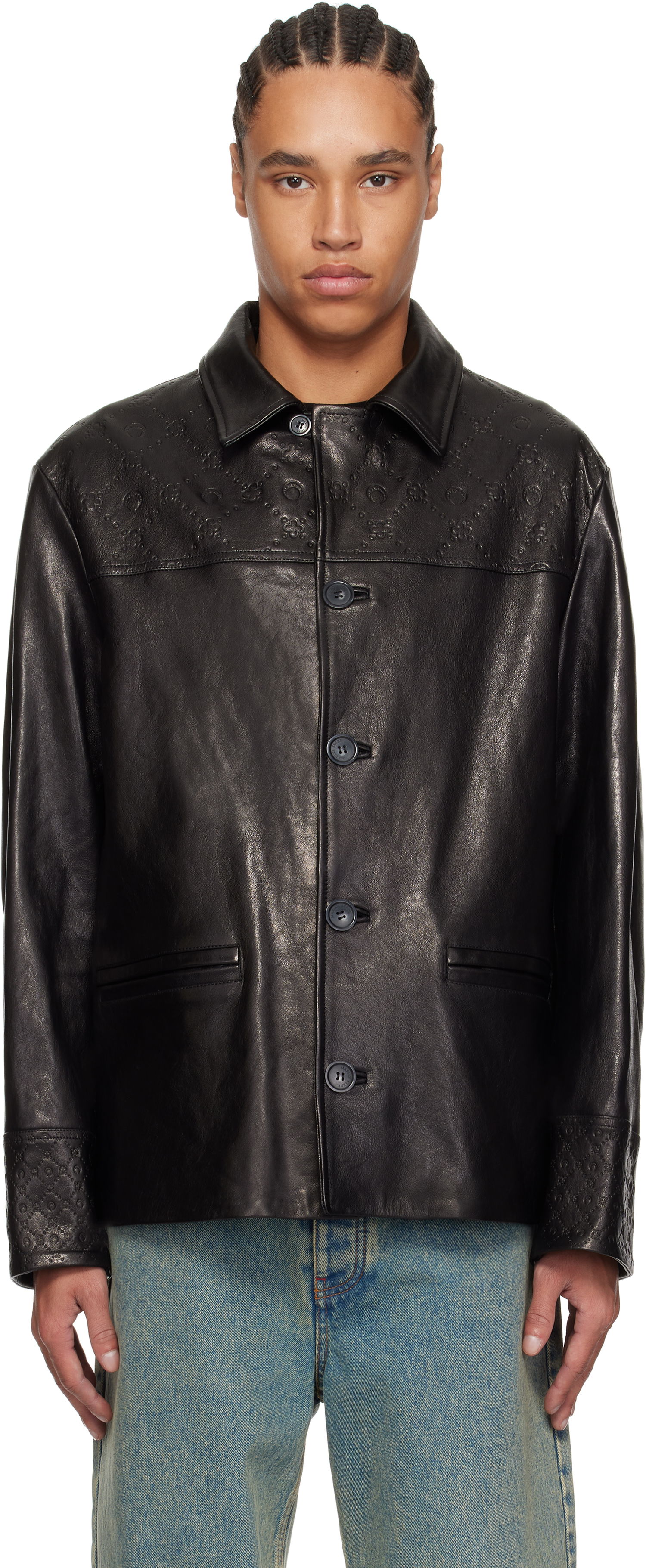Яке Marine Serre Marine Serre Monogram Embossed Boxy Leather Jacket Черно | MJA065B RLEA0021, 0