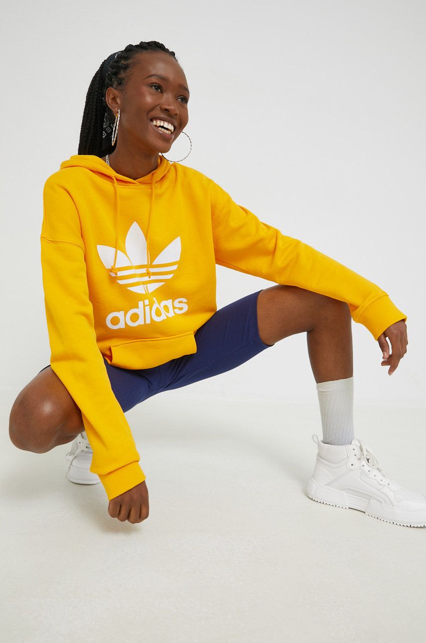 Суитчър adidas Originals Cropped Hoodie with Trefoil Logo Жълто | HK9653, 0