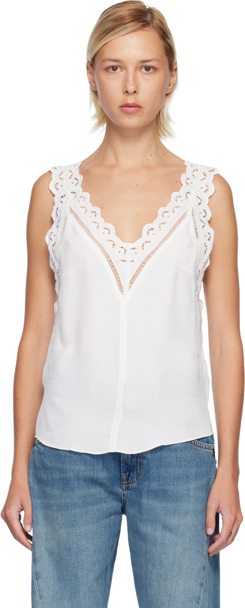 Потник ISABEL MARANT Fradela Lace-Trim Tank Top Бяло | HT0663FA-C3J11I