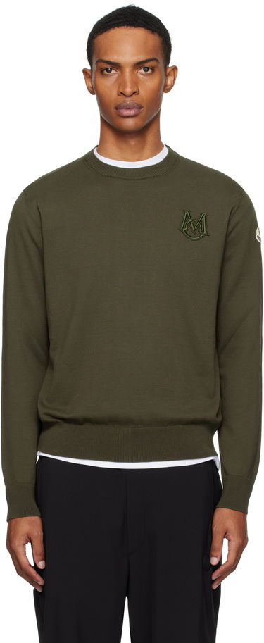 Пуловер Moncler Moncler Embroidered Monogram Cotton Sweater Зелено | K20919C00013M1113, 0