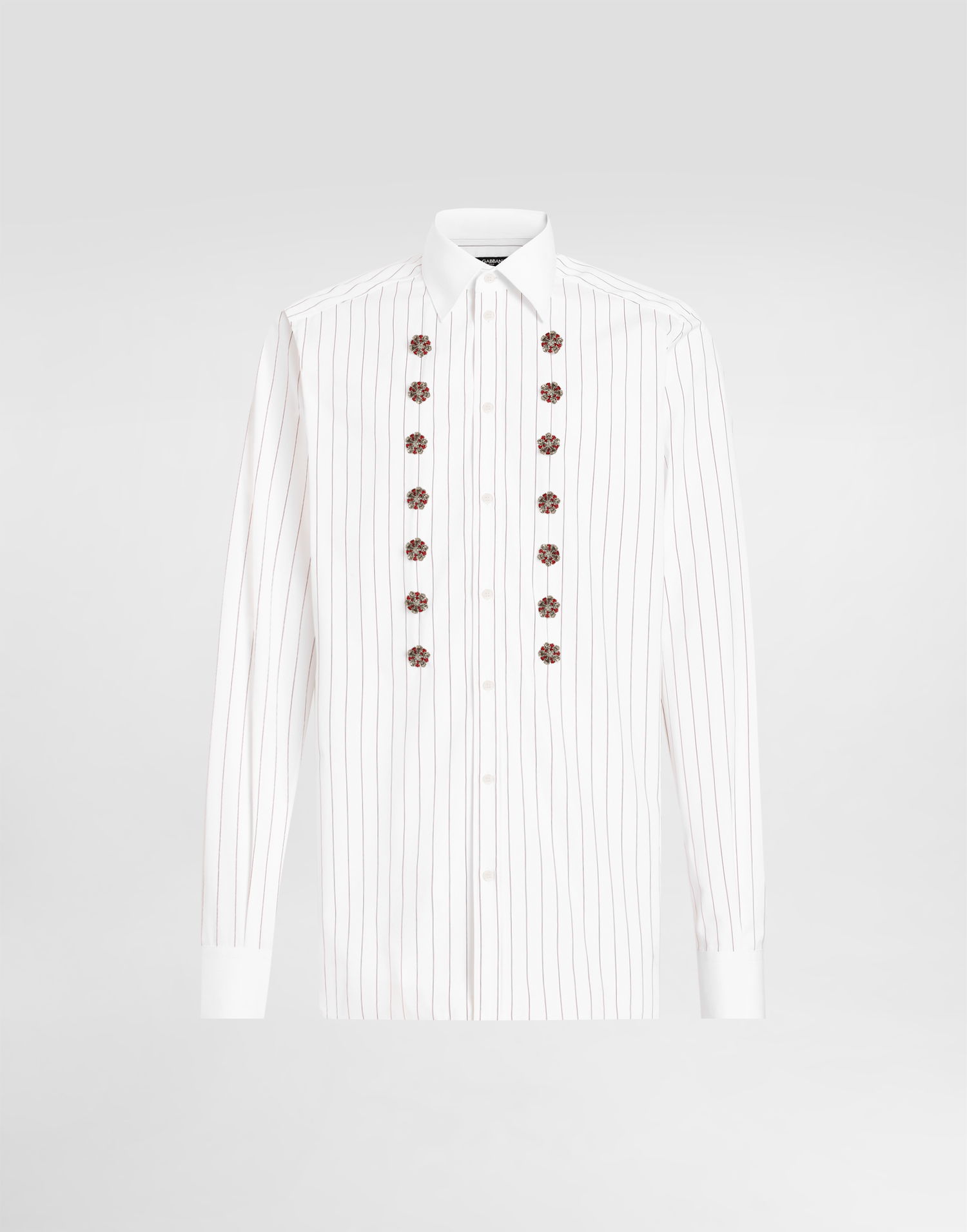 Риза Dolce & Gabbana Dolce & Gabbana Striped Cotton Shirt with Jeweled Buttons Бяло | G5MM4ZFR50NS8051, 0