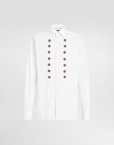 Риза Dolce & Gabbana Dolce & Gabbana Striped Cotton Shirt with Jeweled Buttons Бяло | G5MM4ZFR50NS8051, 0