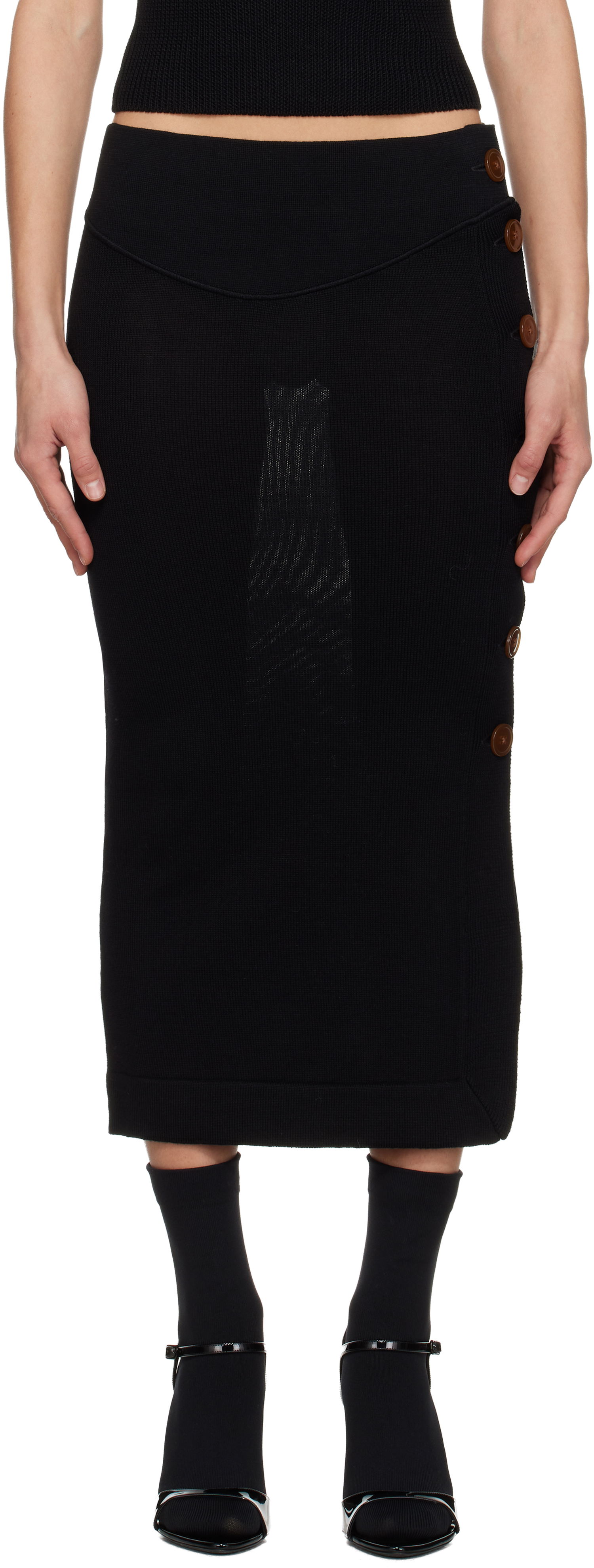 Пола Vivienne Westwood Pamela Rib Knit Buttoned Midi Skirt Черно | 1802001F-Y002M-, 0