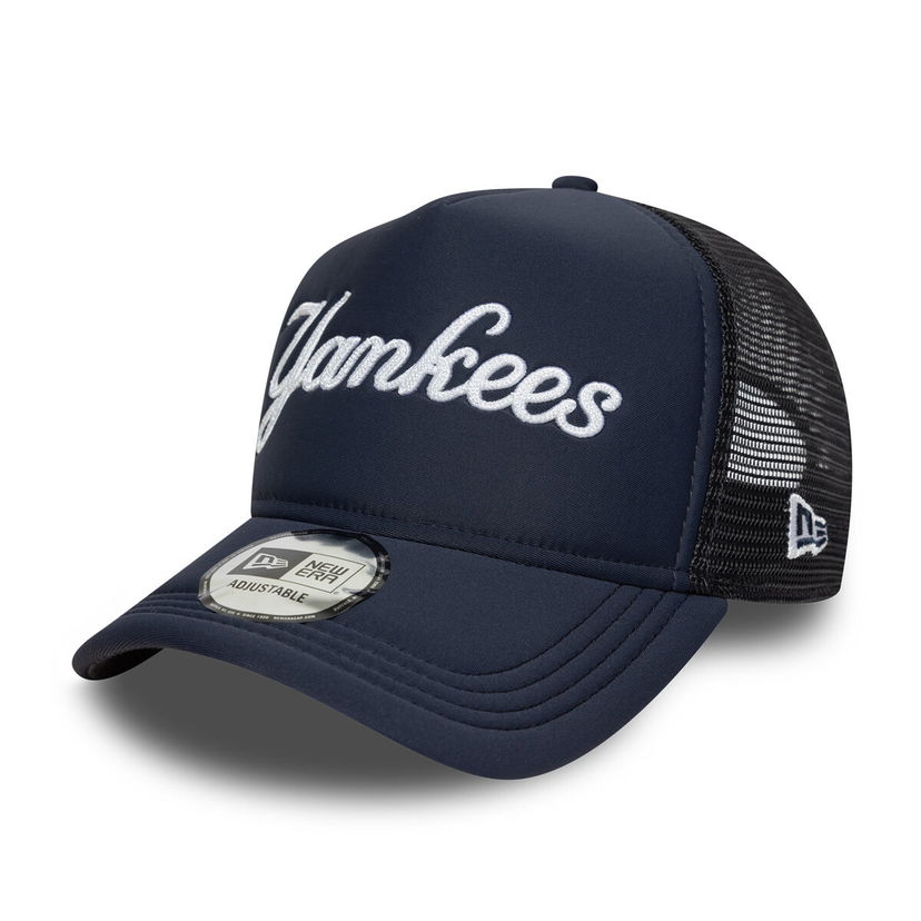 Шапка с козирка New Era MLB Foam Script 9FORTY Trucker NY Yankees Adjustable Тъмно синьо | 60691182
