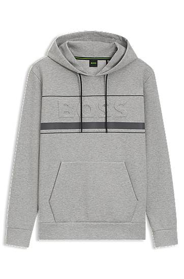 Суитчър BOSS BOSS Cotton-Blend Hoodie with Stripe Details Сиво | 50545244