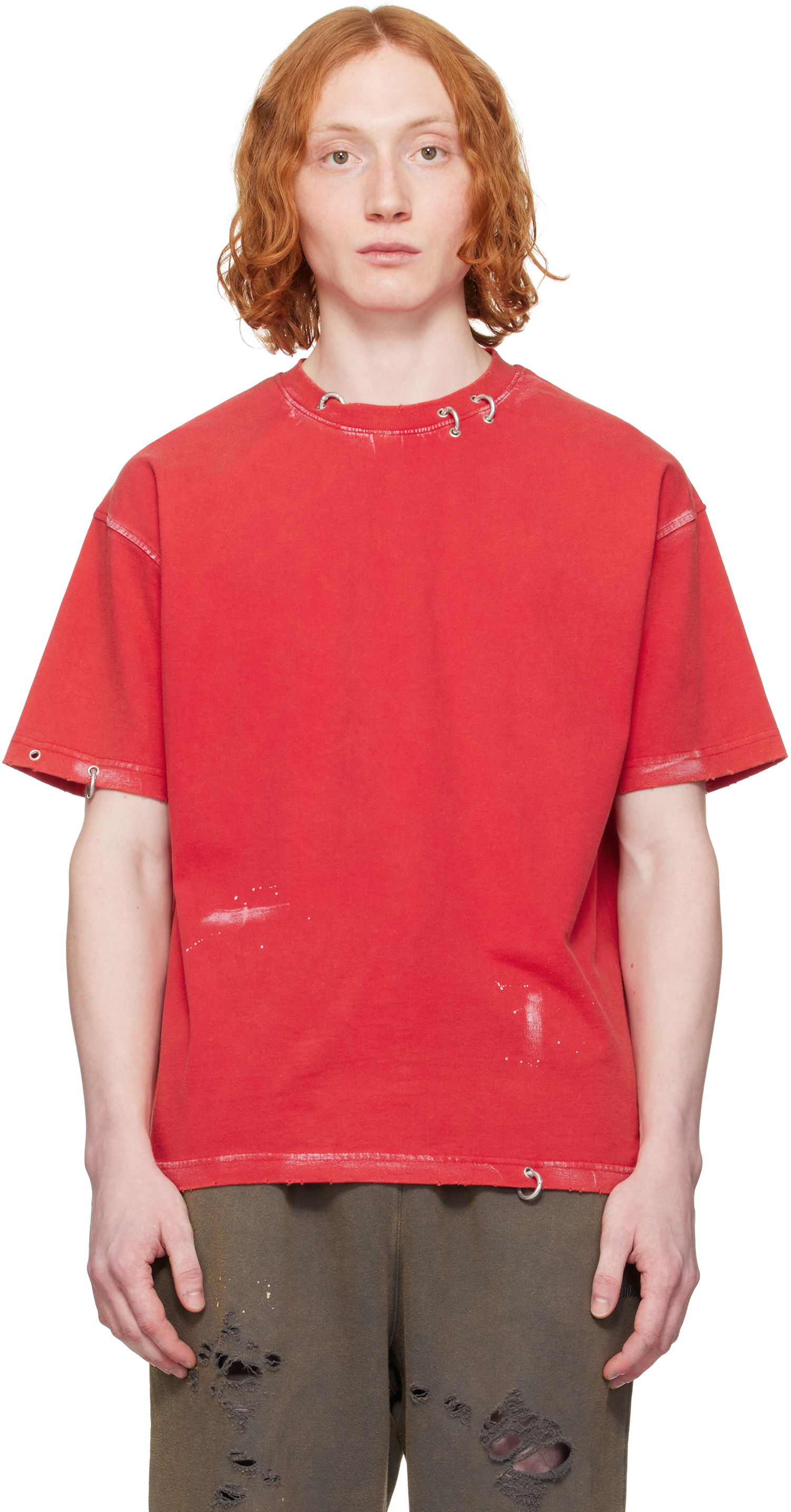Тениска We11done We11done Pierced T-Shirt Червено | WD-TT0-25-770-U-RD, 0