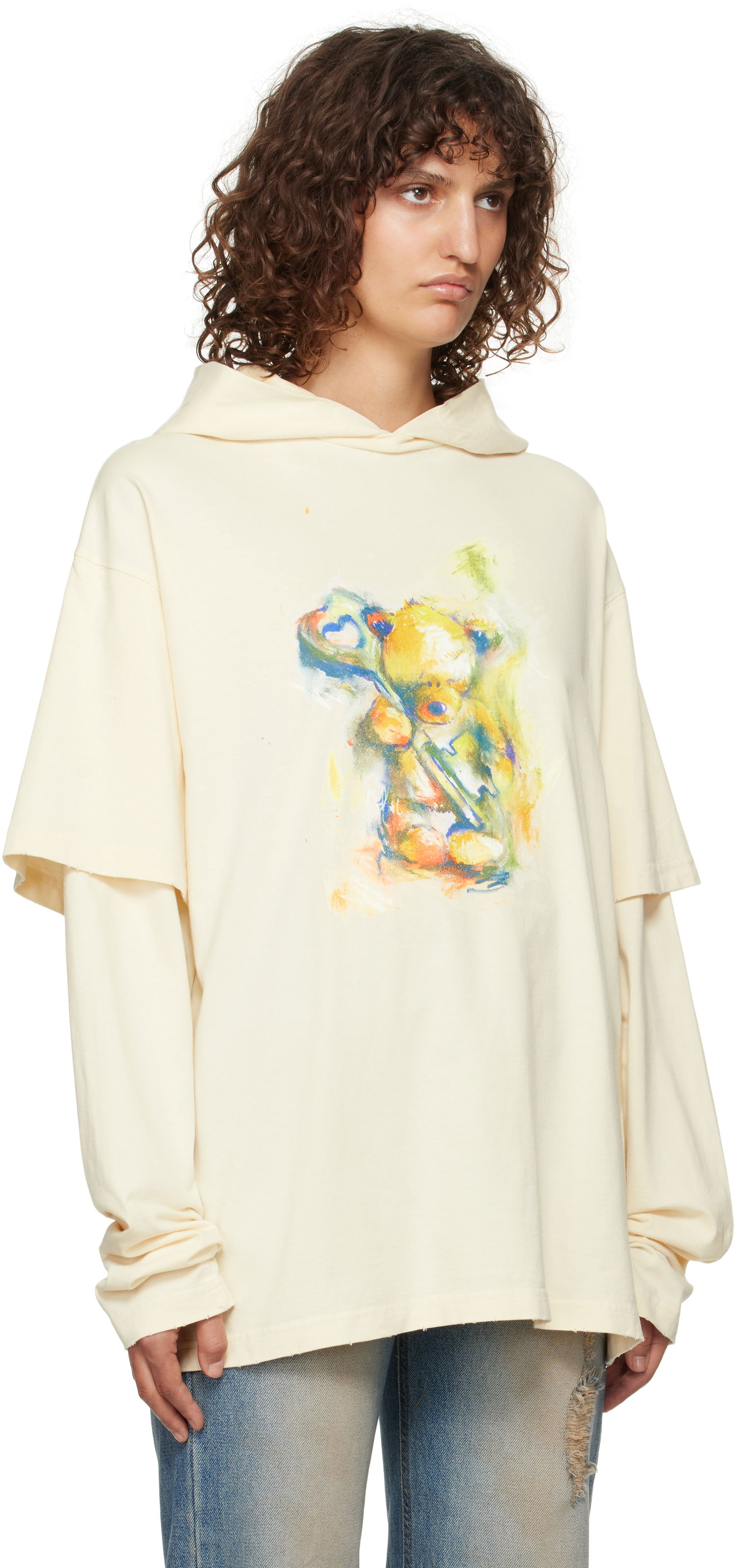 Суитчър We11done We11done Layered Teddy Bear Hoodie Бежово | WD-TH3-24-844-U-BG, 1