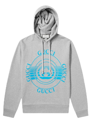 Суитчър Gucci Record Print Pullover Hoodie Сиво | 475374 XJCSO 1060