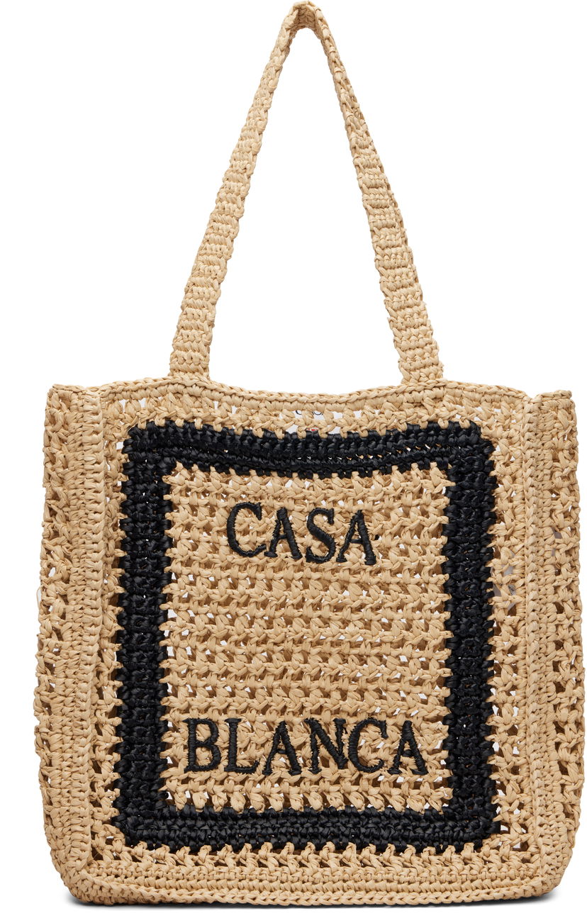 Голяма пазарска чанта Casablanca Casablanca Logo Raffia Tote Черно | A-SP26-BAG-175-01