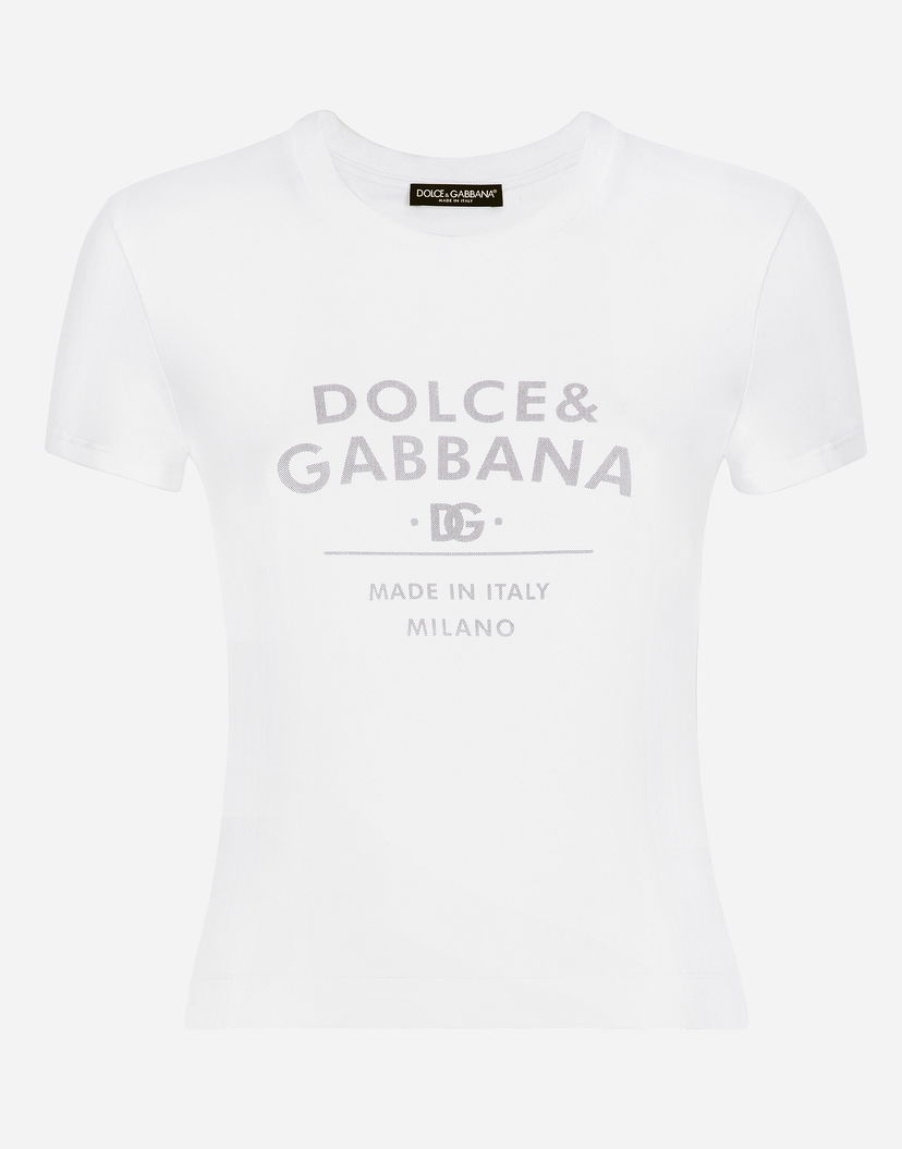 Тениска Dolce & Gabbana Jersey T-shirt With Lettering Бяло | F8U48TGDB6WW0800