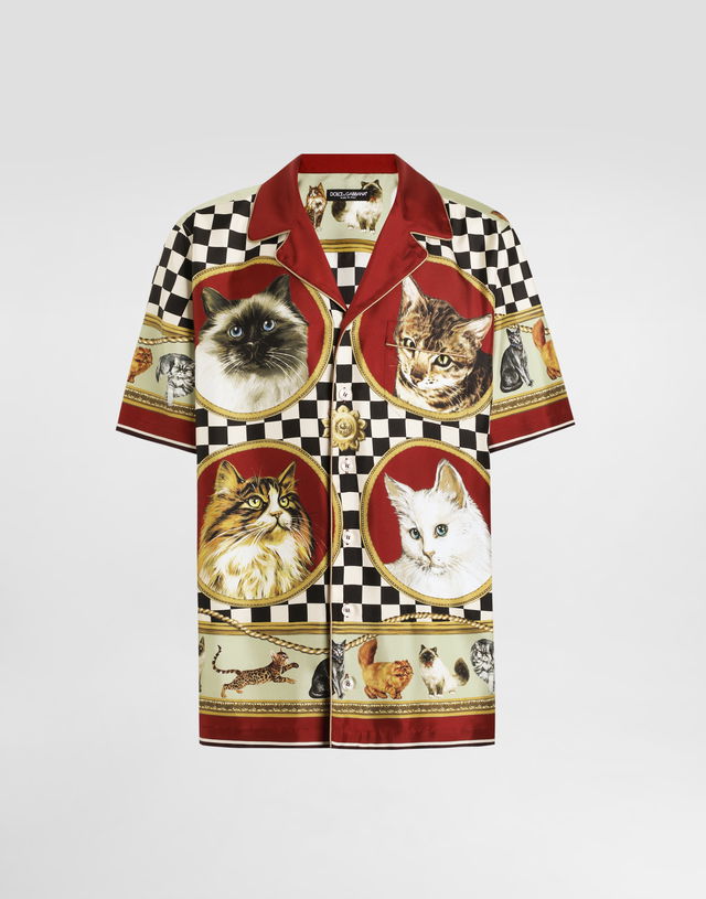 Dolce & Gabbana Cat Print Silk Shirt
