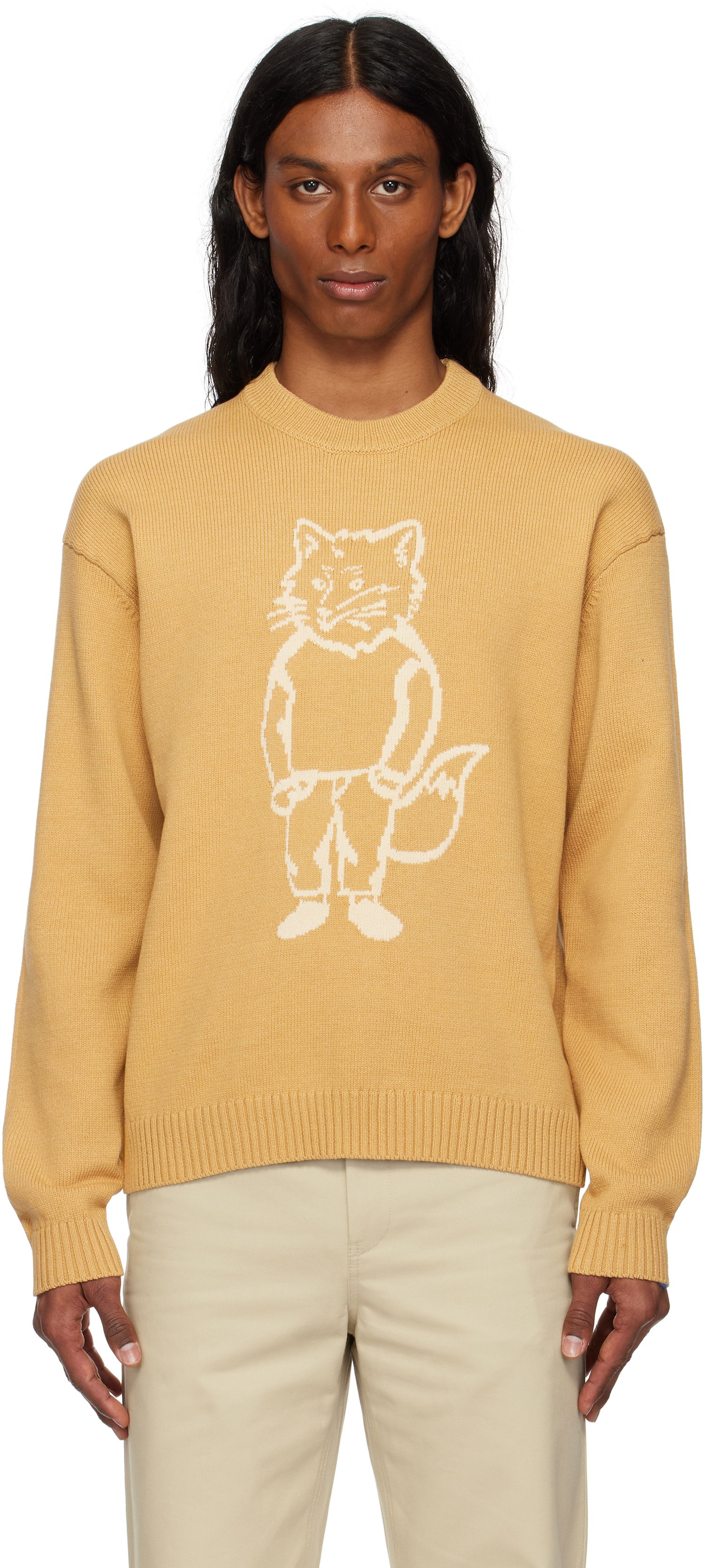 Пуловер MAISON KITSUNÉ Maison Kitsuné Dressed Fox Intarsia Sweater Жълто | OM00802KT1030, 0